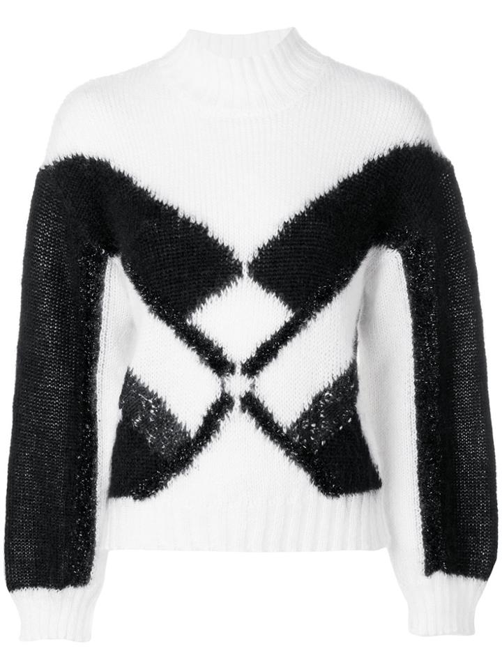 Alberta Ferretti Geometric Intarsia Polo Neck - White