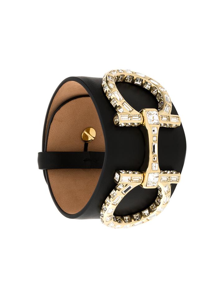 Salvatore Ferragamo Crystal-embellished Double Gancio Cuff - Black