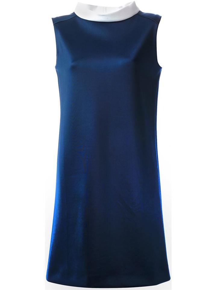 Courrèges Contrasting Collar Shift Dress, Women's, Size: 40, Blue, Nylon/polyester/spandex/elastane