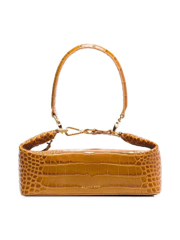 Rejina Pyo Brown Olivia Croc Print Leather Shoulder Bag