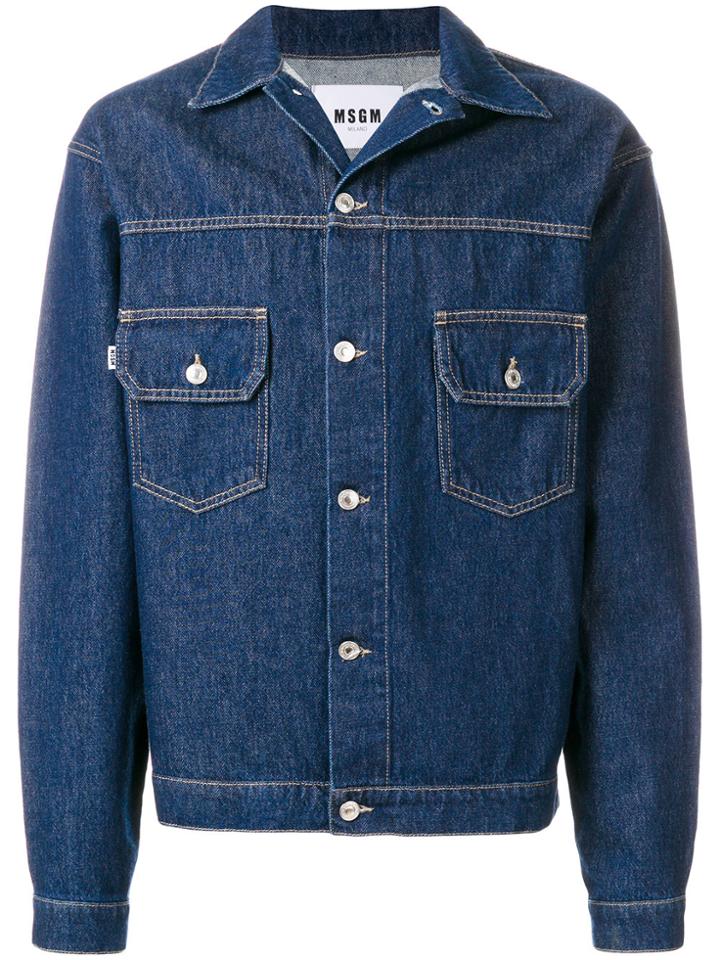 Msgm Painted Floral Denim Jacket - Blue