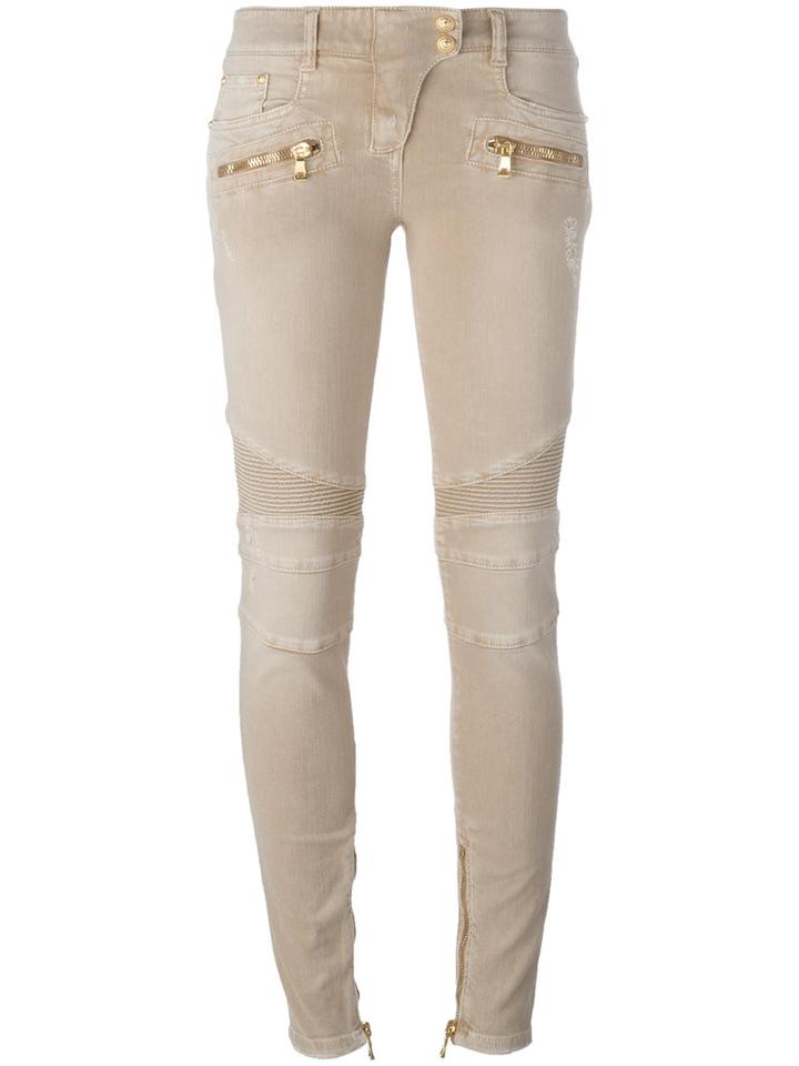 Balmain Skinny Biker Jeans, Women's, Size: 42, Nude/neutrals, Cotton/spandex/elastane