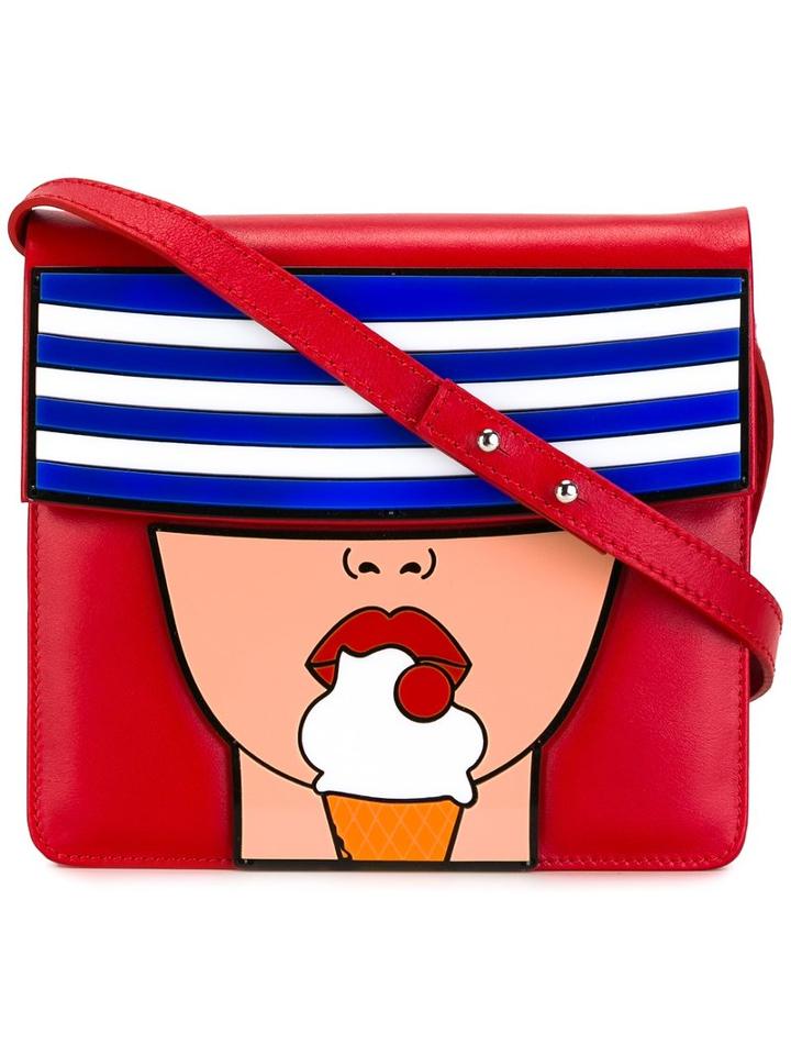 Yazbukey Girl Print Cross Body Bag, Red, Leather/acrylic