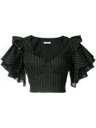 Tome Cropped Frill-sleeve Blouse - Black