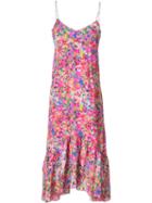 Saloni - Floral Midi Dress - Women - Silk/polyester - 12, Women's, Pink/purple, Silk/polyester
