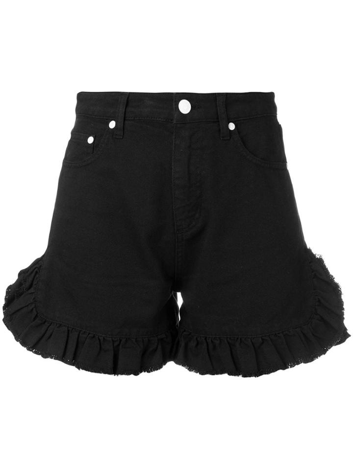 Msgm Frill Hem Denim Shorts - Black