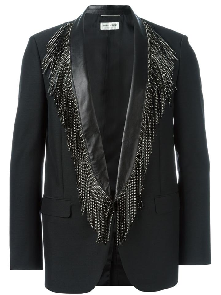 Saint Laurent Fringed Lapels Blazer - Black