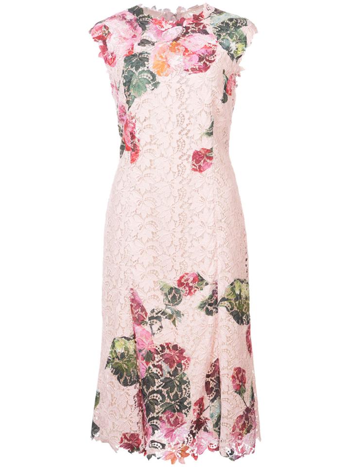 Monique Lhuillier Floral Lace Dress - Pink & Purple