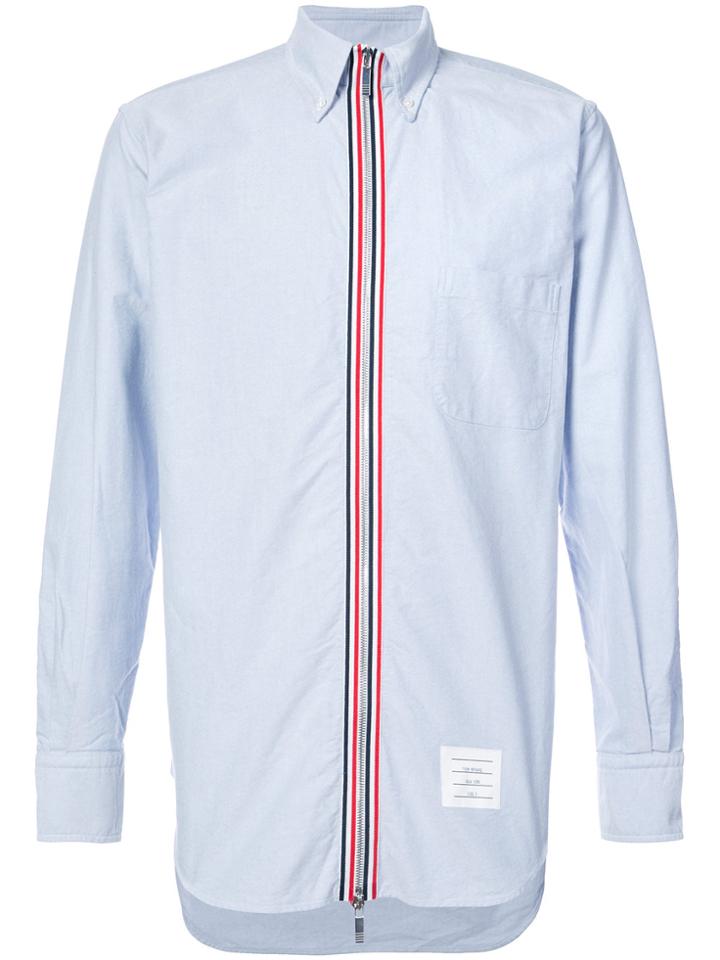 Thom Browne Button Down Zip Front Shirt - Blue