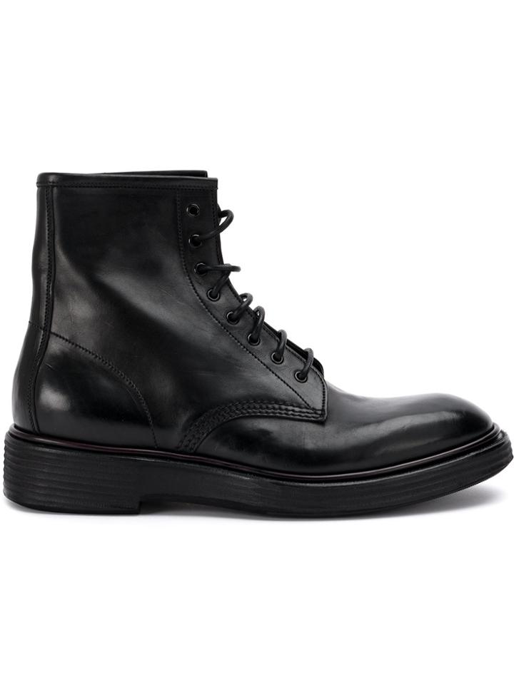 Premiata Lace-up Army Boots - Black