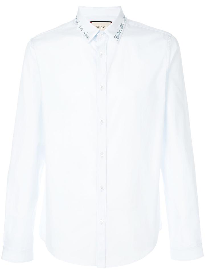 Gucci - Embroidered Duke Shirt - Men - Cotton - 15 1/2, Blue, Cotton