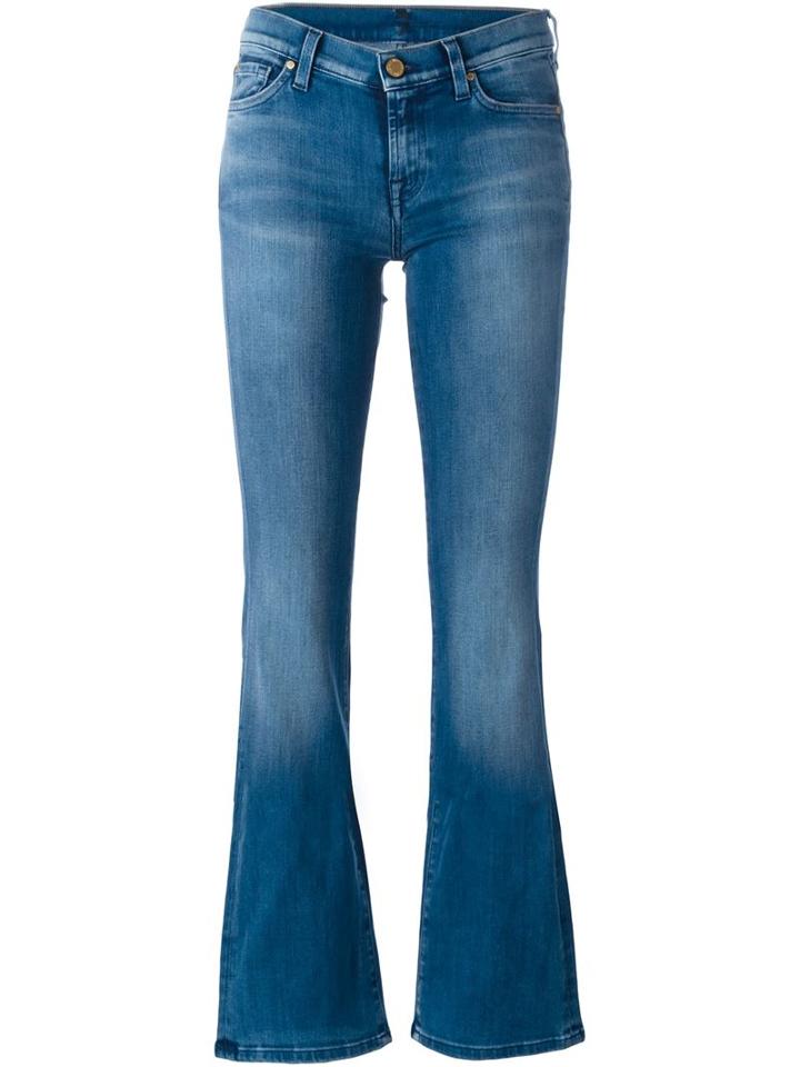 7 For All Mankind Washed Flared Jeans, Women's, Size: 25, Blue, Cotton/polyester/spandex/elastane