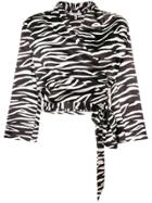 Ganni Zebra Print Wrap Blouse - Black
