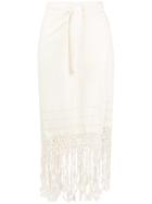 Caravana Fringed Tie Skirt - Nude & Neutrals