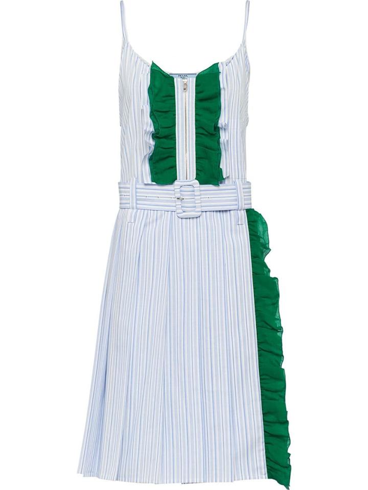 Prada Chiffon Ruffle Belted Dress - Blue