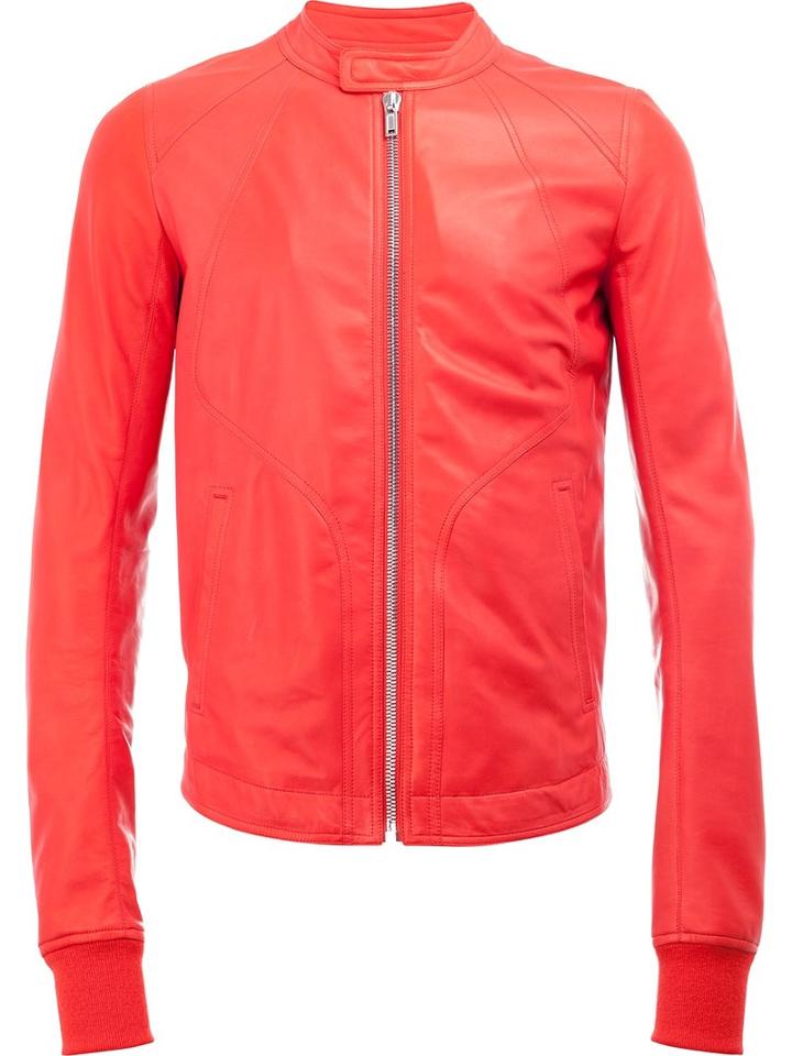 Rick Owens Intarsia Jacket, Size: 48, Red, Cupro/lamb Skin/cotton/wool