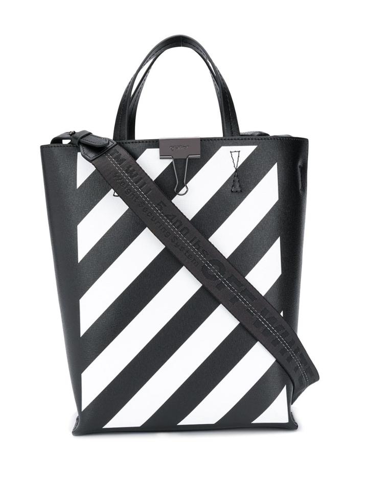 Off-white Binder Clip Diagonal Striped Tote - Black