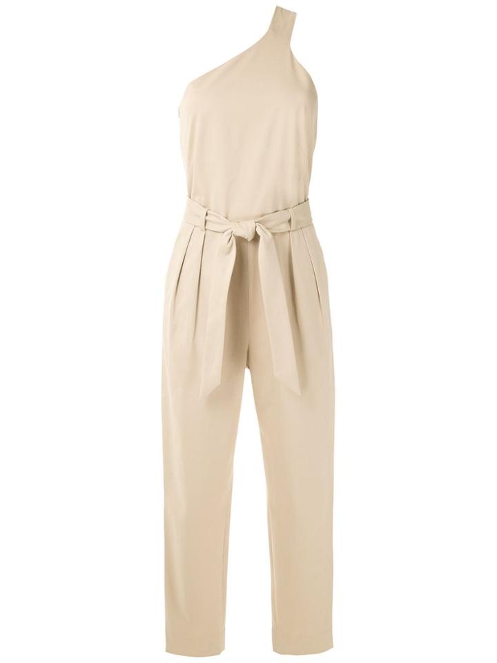 Andrea Marques One Shoulder Tie Waist Jumpsuit - Neutrals