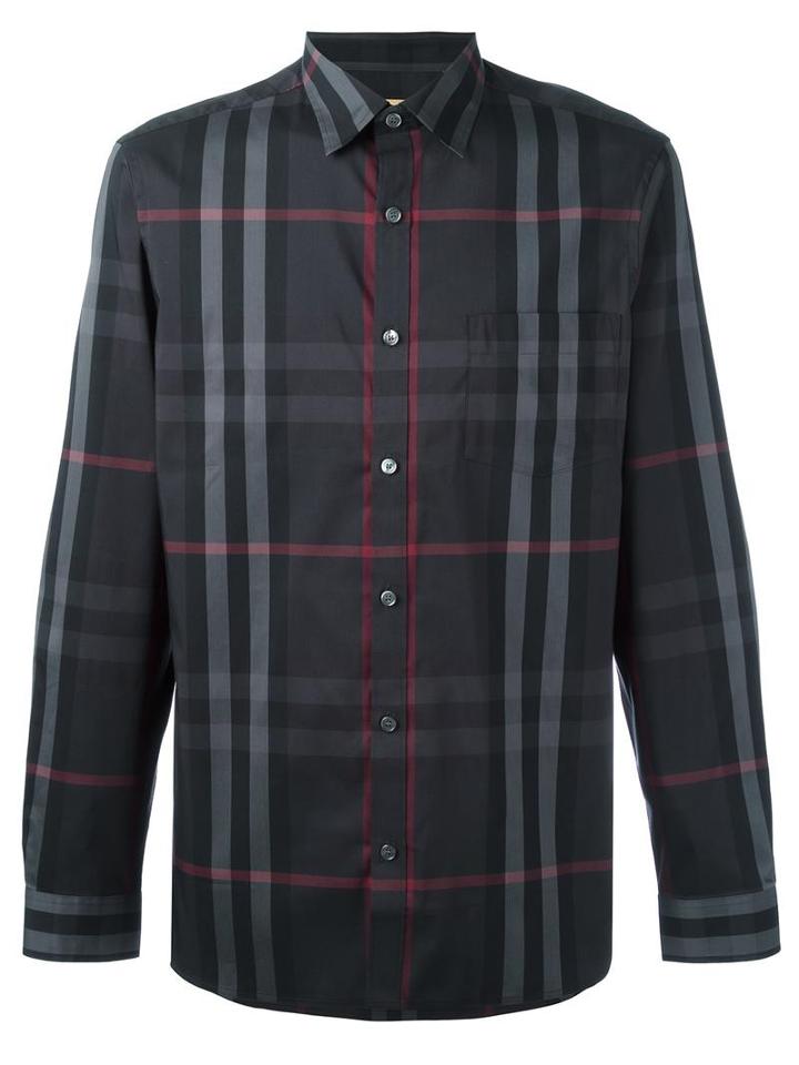 Burberry Checked Print Shirt, Men's, Size: Xxl, Black, Cotton/polyamide/spandex/elastane