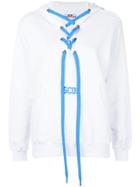 Gcds Lace-up Logo Hoodie - White