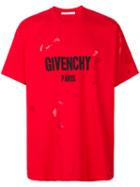 Givenchy - Columbian-fit Distressed Logo Print T-shirt - Men - Cotton/polyester - Xs, Red, Cotton/polyester