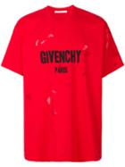Givenchy - Columbian-fit Distressed Logo Print T-shirt - Men - Cotton/polyester - Xs, Red, Cotton/polyester