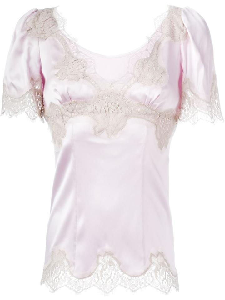 Dolce & Gabbana Lace Trim Top, Women's, Size: 36, Pink/purple, Silk/cotton/polyamide/spandex/elastane
