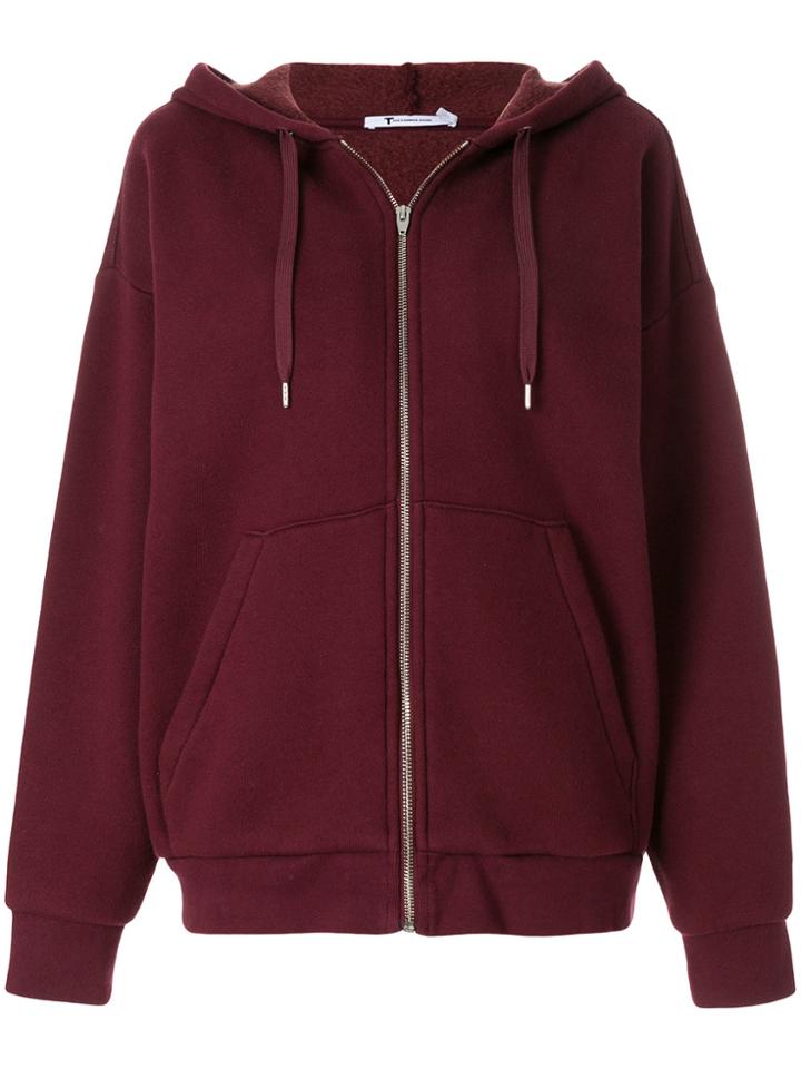 T By Alexander Wang Dense Fleece Zip Thru Hoodie - Red