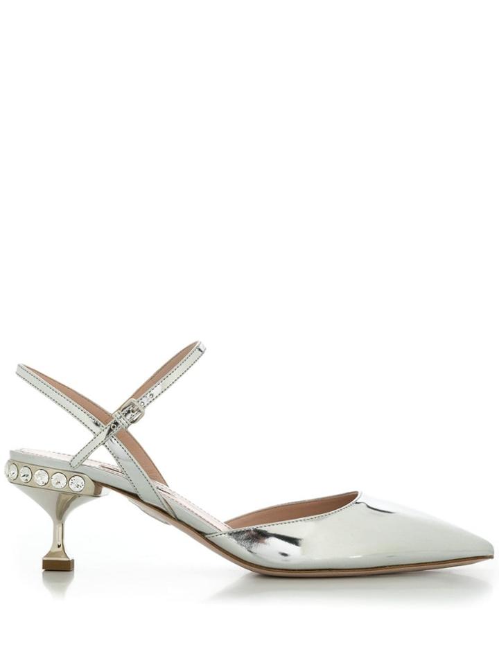 Miu Miu Slingback Spool Heel Pumps - Silver