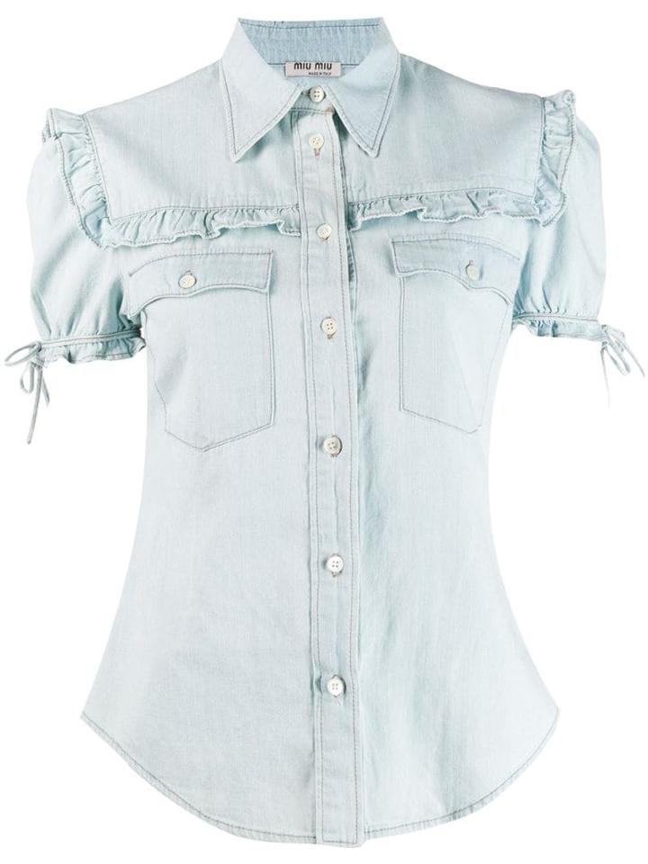 Miu Miu Ruffle Trim Denim Shirt - Blue