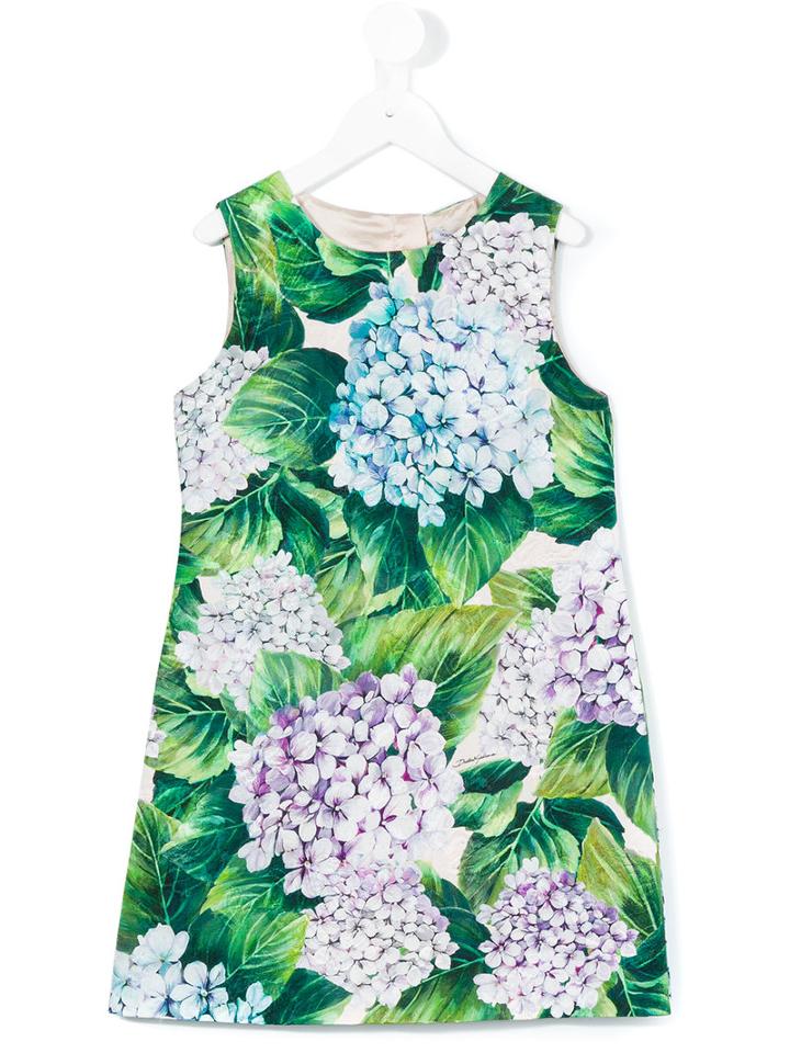 Dolce & Gabbana Kids - Floral Print Dress - Kids - Silk/cotton/viscose - 8 Yrs, Green