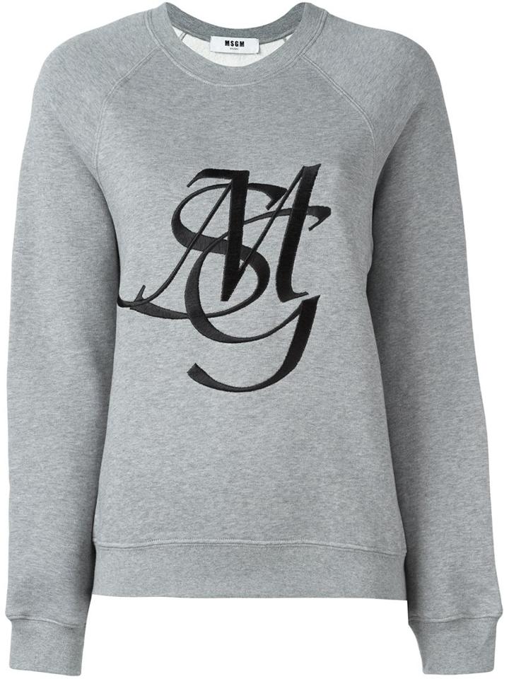 Msgm Logo Print Sweatshirt, Women's, Size: Large, Grey, Cotton/viscose