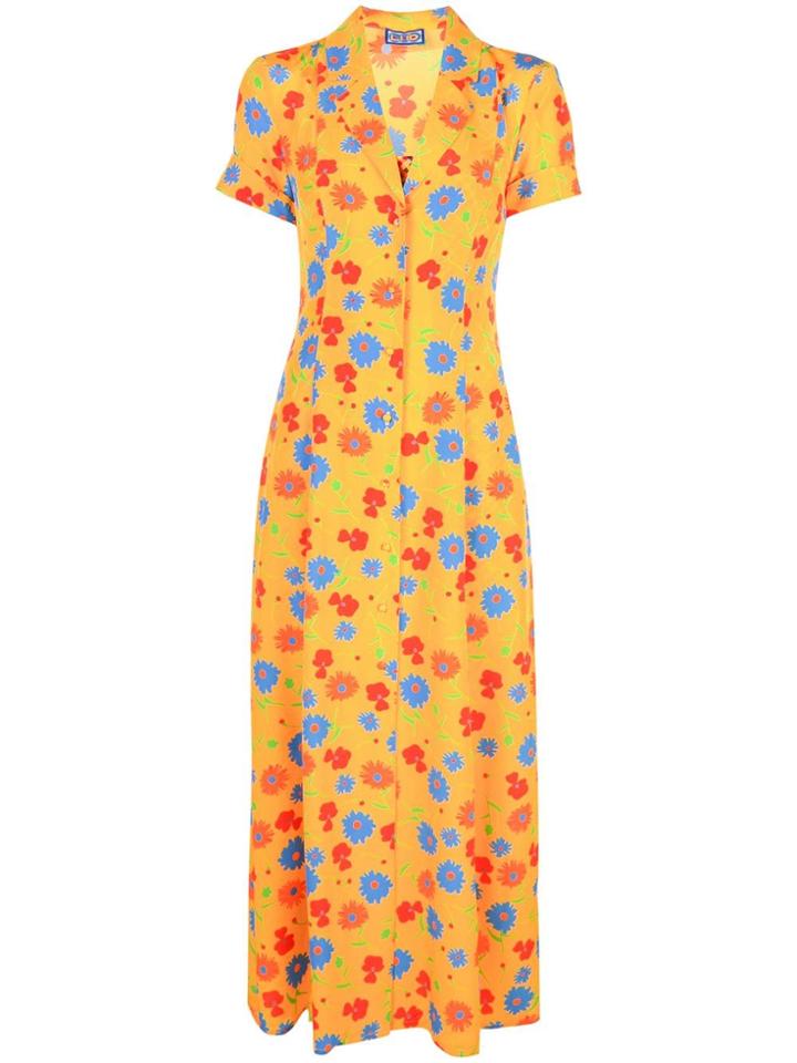 Lhd Floral Print Full-length Dress - Yellow