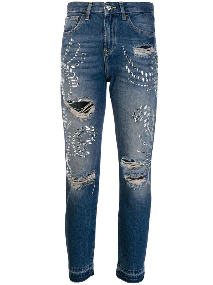 Liu Jo Embellished Cropped Skinny Jeans - Blue