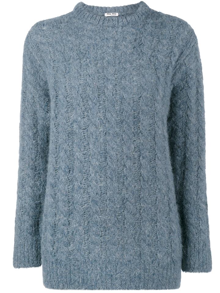 Miu Miu Oversized Cable Knit Sweater - Blue