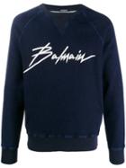 Balmain Signature Logo Print Sweatshirt - Blue