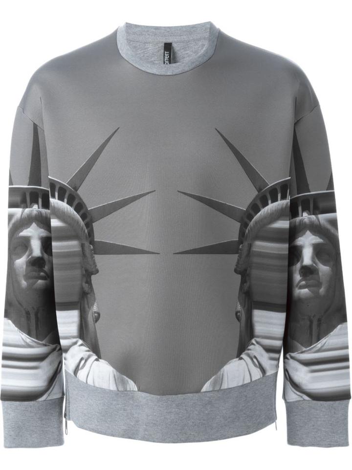 Neil Barrett Statue Of Liberty Sweatshirt, Men's, Size: Small, Grey, Lyocell/cotton/polyester/spandex/elastane