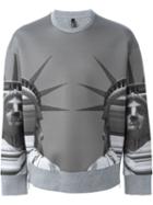 Neil Barrett Statue Of Liberty Sweatshirt, Men's, Size: Small, Grey, Lyocell/cotton/polyester/spandex/elastane