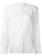 Masscob Collarless Ruffled Detailing Shirt, Women's, Size: Small, White, Cotton
