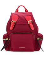 Burberry Medium Rucksack In Technical Nylon And Leather - Red