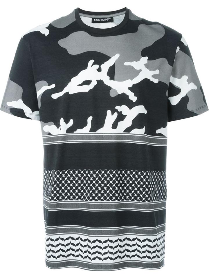 Neil Barrett Patterned Camouflage T-shirt, Men's, Size: Small, Black, Cotton