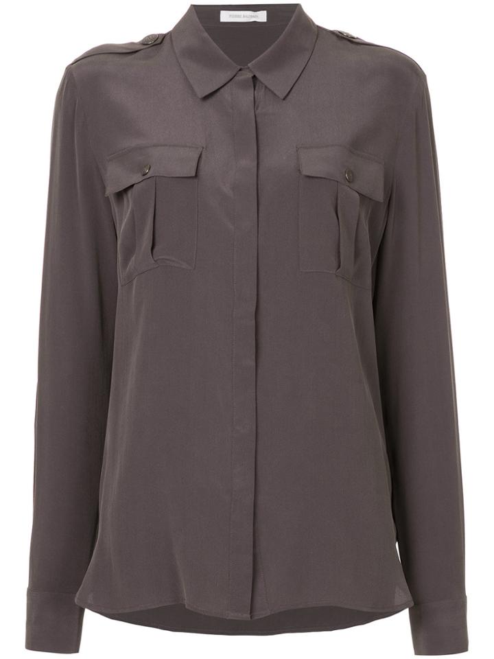Pierre Balmain Longline Chest Pocket Shirt - Grey