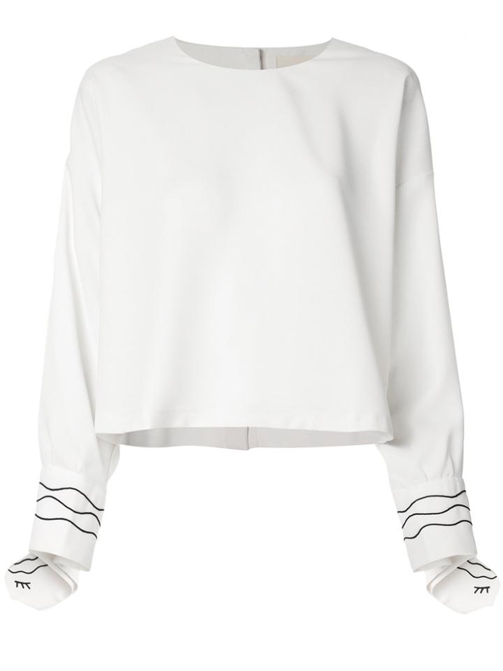 Elaidi Embroidered Cuffs Blouse - White