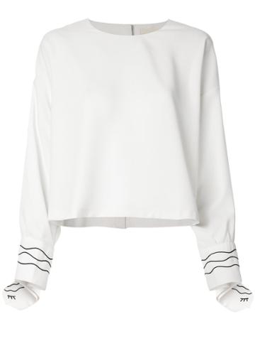 Elaidi Embroidered Cuffs Blouse - White