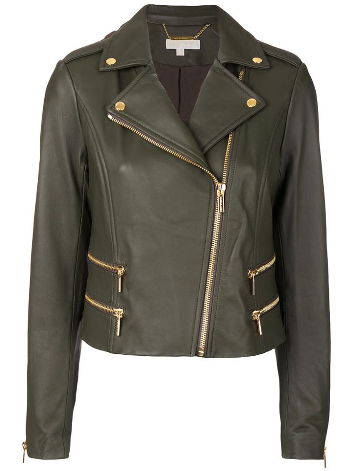 Michael Michael Kors Leather Biker Jacket - Grey