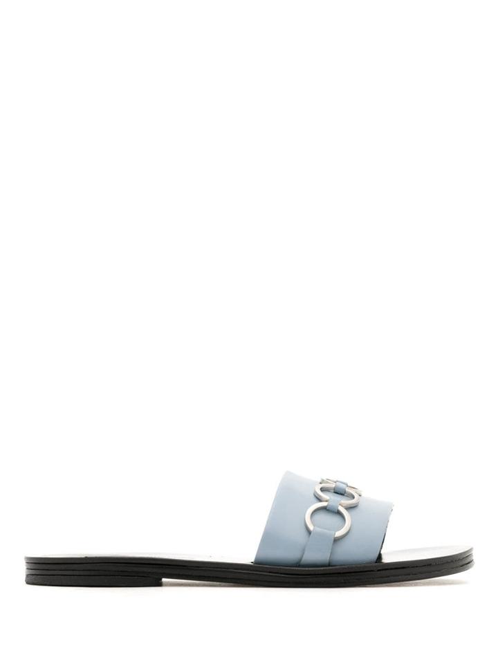 Reinaldo Lourenço Embellished Leather Slides - Blue