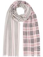 Burberry Icon Stripe And Vintage Check Wool Silk Scarf - Pink