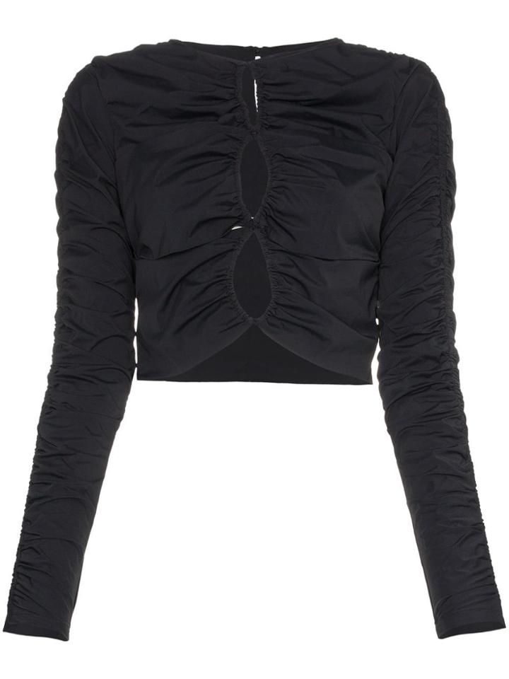 Markoo Ruched Sleeve Loop Top - Black