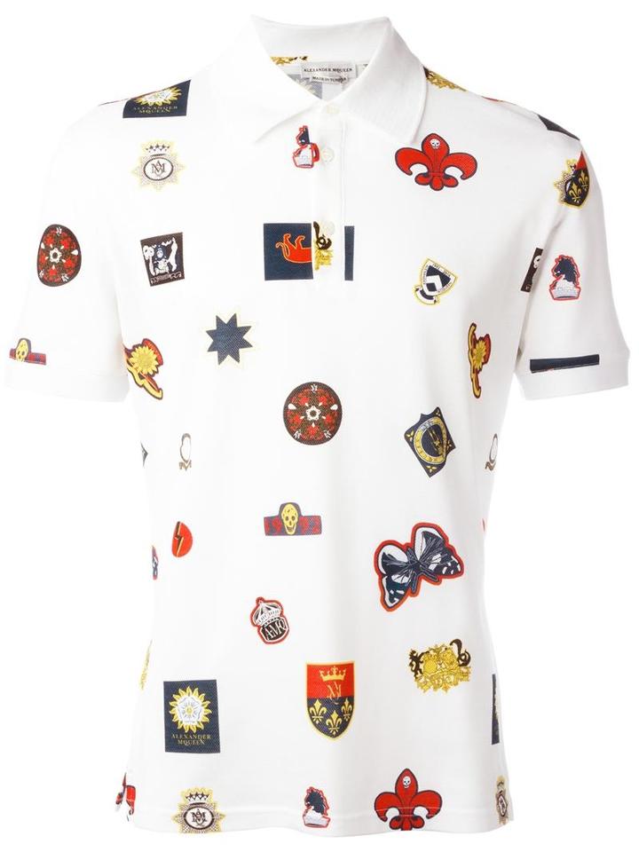 Alexander Mcqueen Badge Print Polo Shirt, Men's, Size: Xl, White, Cotton