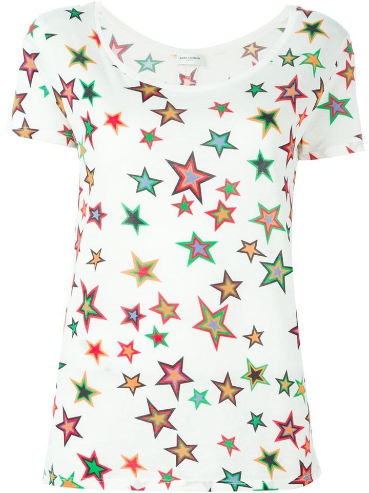 Saint Laurent Star Print T-shirt, Women's, Size: L, White, Cotton